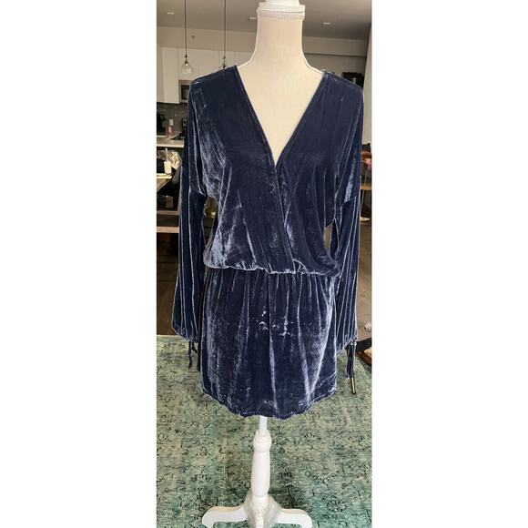 Anthropologie On The Road Blue Velvet Mini Dress Boho Regency Fairy Goth M $128 - Picture 1 of 15
